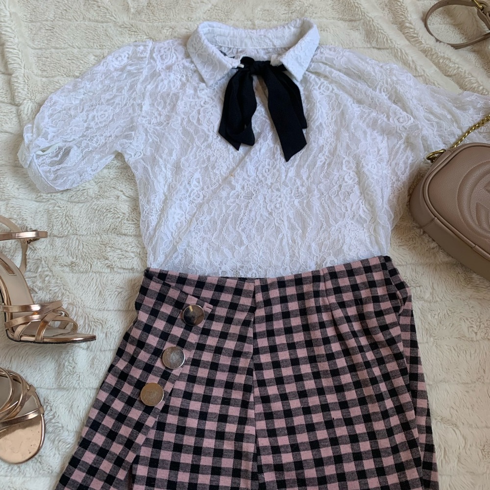White Blouse Bow Tie Baby Collar Top